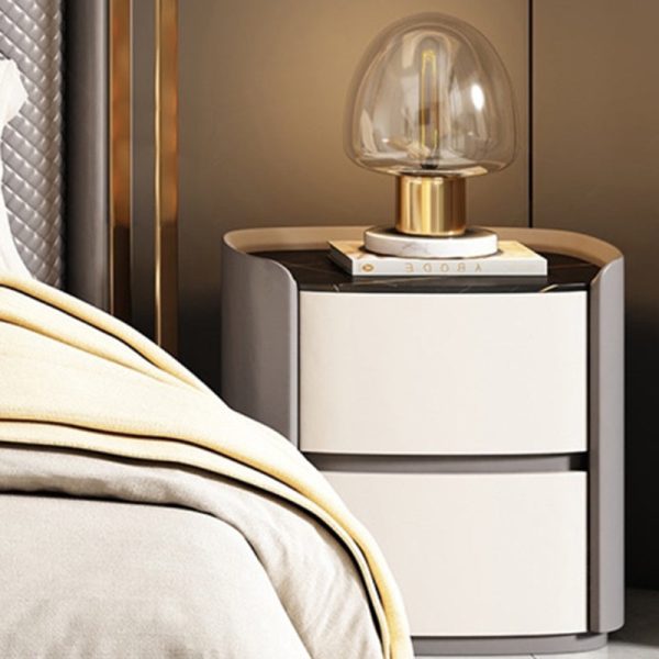 Modern Simplicity Elliptical Slab Microfiber Leather Wood Nightstand 2-Drawer For Bedside - Image 8