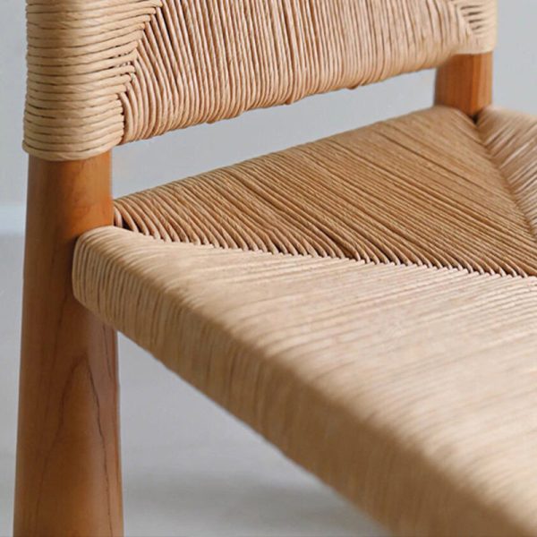 Traditional Vintage Square Wood Rattan Chair Backrest Armless For Living Room - Image 5