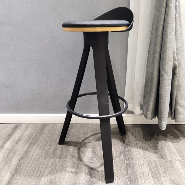 Modern Minimalist Round Plastic Wooden Bar Stool Three Legs High For Dining Room - Image 2