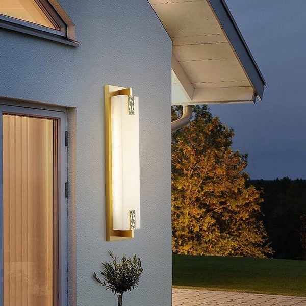 Modern Transitional Rectangular Copper Marble LED Outdoor Wall Sconce Lamp For Outdoor Patio - Image 12