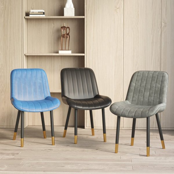 Modern Luxury Square Curved Leather Metal Dining Chair Backrest Armless For Dining Room - Image 3