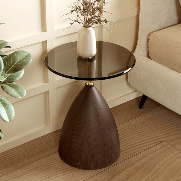 Modern Minimalist Round Cone Base Glass Carbon Steel End Table For Living Room - Image 3