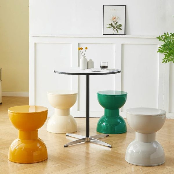 Contemporary Scandinavian Round Hourglass Shape Plastic Footstool Backless Armless For Entryways - Image 10