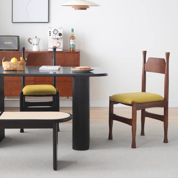 Traditional Vintage Wood Curved Frame Velvet Dining Chair Backrest For Dining Room - Image 3