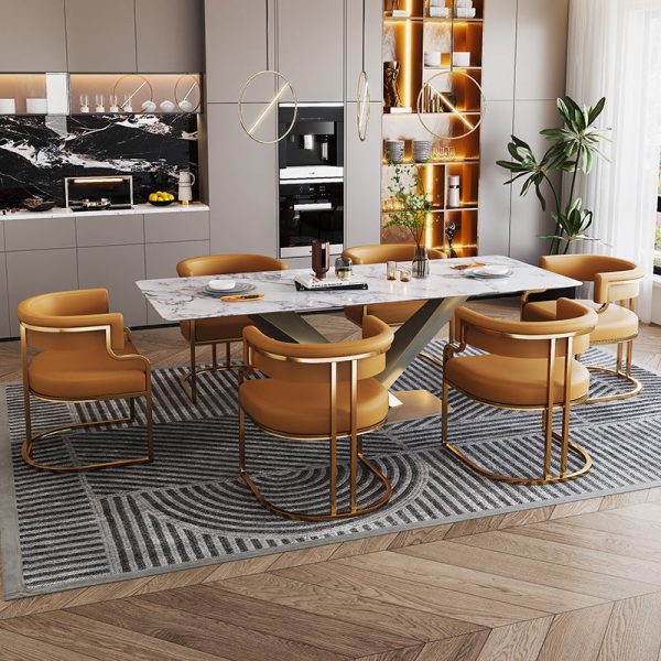 Traditional Luxury U-Shape Metal Leather Dining Chair Backrest Armrest for Dining Room - Image 17