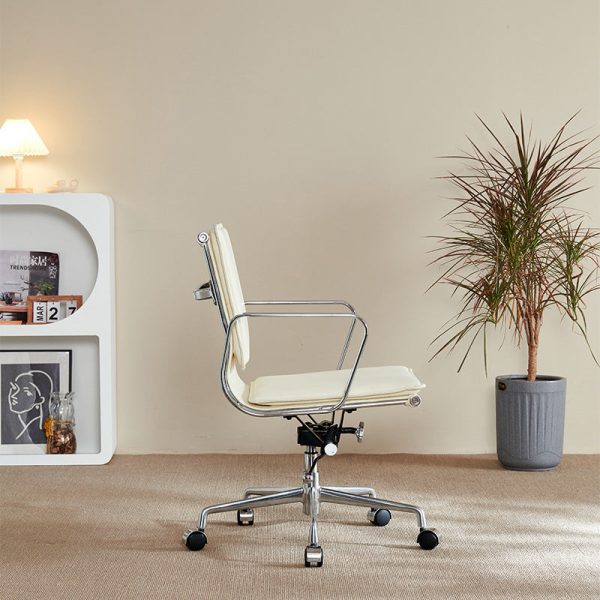 Contemporary Retro Square Upholstered Leather Aluminum Desk Chair Backrest Armrest For Home Office - Image 8