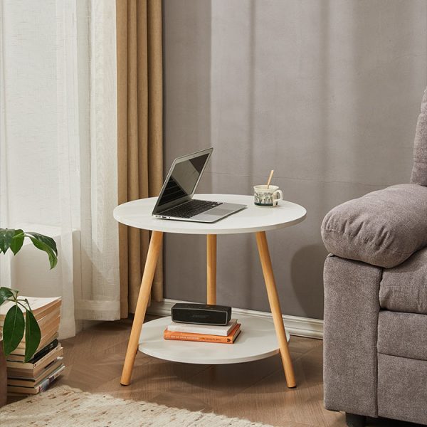 Modern Simplicity Round Wood Grain Board Top End Table 2-Tier For Living Room - Image 2