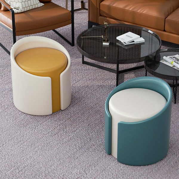 Modern Minimalist Leather Wood Sponge Round Cylinder Footstool Backrest Armless For Entryways - Image 6