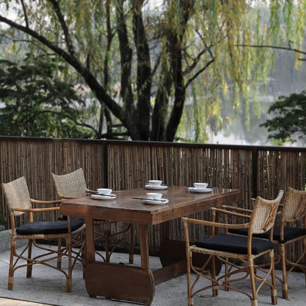 Traditional Farmhouse Weaving Rattan Square Dining Chair Backrest Armrest For Living Room - Image 12