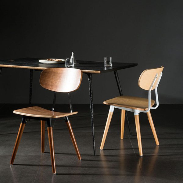 Contemporary Scandinavian Square Wood Iron Chair Backrest Armless For Living Room - Image 18