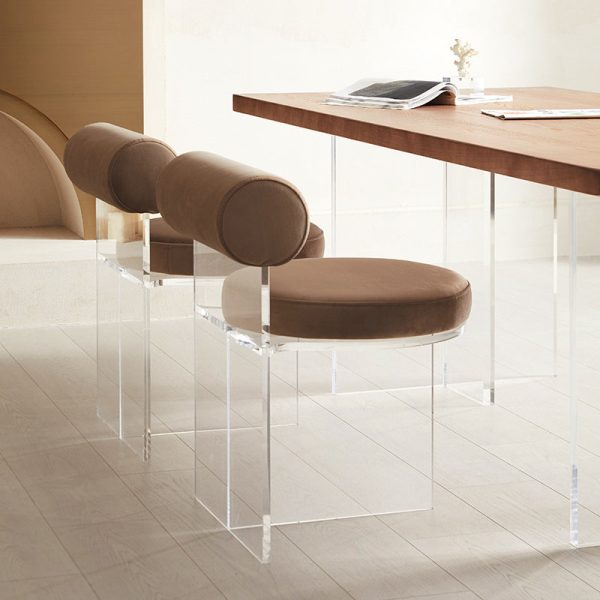 Contemporary Nordic Round Velvet Upholstered Acrylic Dining Chair Backrest For Dining Room - Image 2