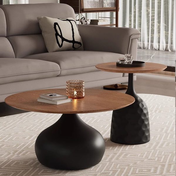 Traditional Vintage Round Orb Solid Wood Carbon Steel End Table 1-Tier For Living Room - Image 18