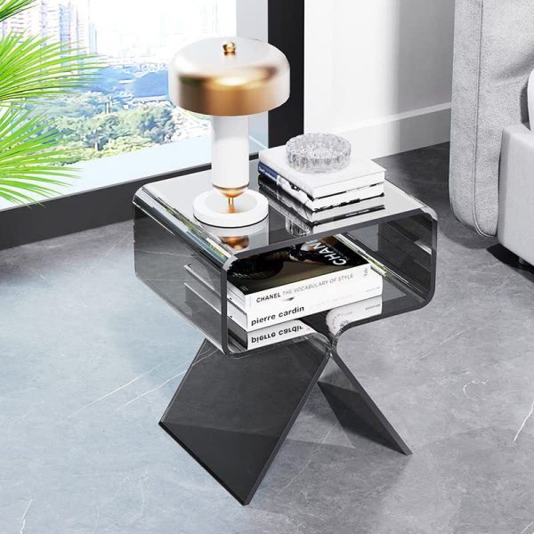 Modern Minimalist Rectangular Acrylic End Table 2-Tier For Living Room - Image 10