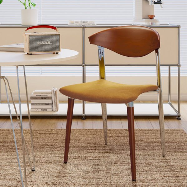 Traditional Vintage Square Metal Fabric Foam Dining Chair Four Legs Backrest For Dining Room - Image 7