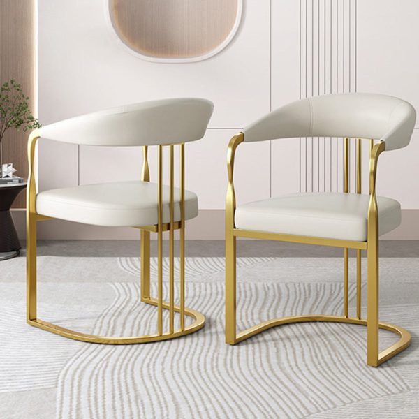 Modern Luxury PU Leather Upholstered Arc Frame Dining Chair Backrest Armrest For Living Room - Image 3