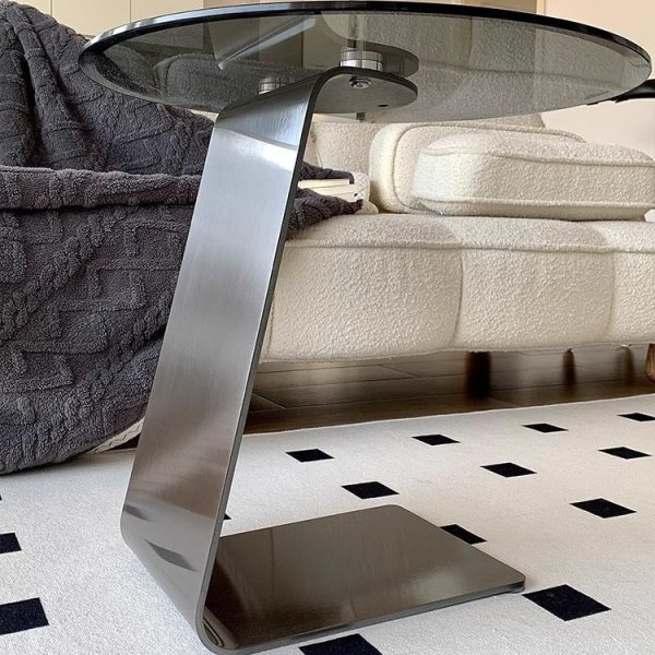 Modern Luxury Round Tempered Glass Carbon Steel Base End Table For Living Room - Image 9