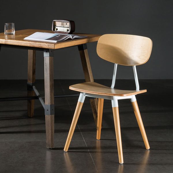 Contemporary Scandinavian Square Wood Iron Chair Backrest Armless For Living Room - Image 11