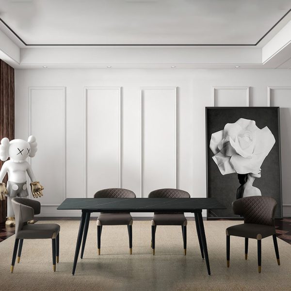 Modern Minimalist Microfiber Skin Wood Carbon Steel Sponge Square Arc Dining Chair Backrest For Dining Room - Image 10