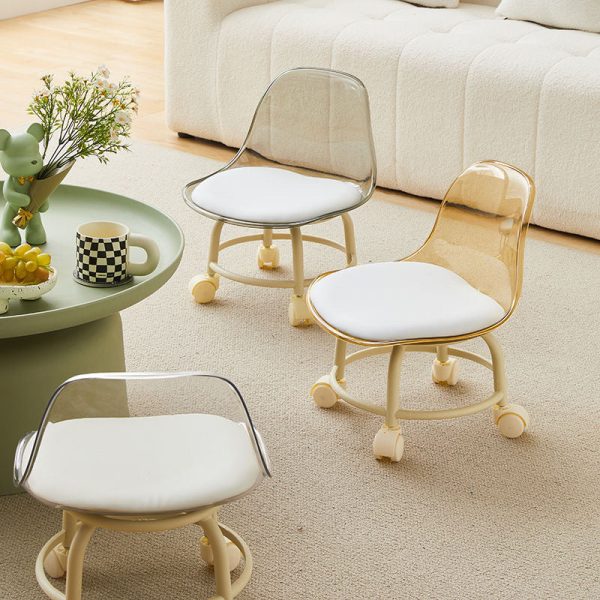 Contemporary Creative Round Acrylic Double-Pedestal Caster Swivel Footstool Backrest For Living Room - Image 21