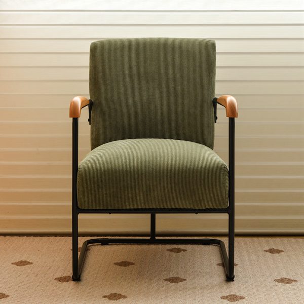 Contemporary Scandinavian Square Cushion Corduroy Solid Wood Carbon Steel Accent Chair Backrest Armrest For Living Room - Image 21