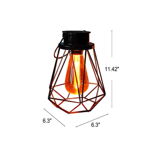 Solar Retro Iron Lantern Geometry LED Decorative Outdoor Landscape Light - Image 3