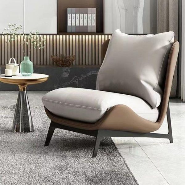 Contemporary Scandinavian Leather Velvet Cotton Latex Carbon Steel Square Accent Chair Backrest Footrest For Living Room - Image 3