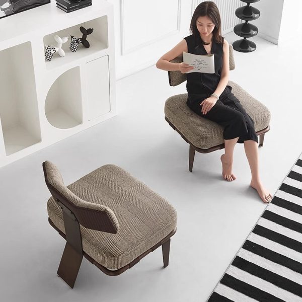 Modern Luxury Rectangular Cushion Cotton Linen Saddle Leather Stainless Steel Accent Chair Backrest For Living Room - Image 16