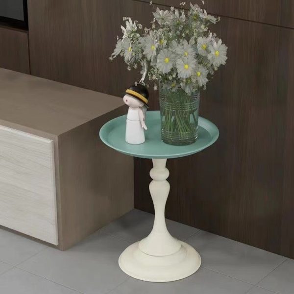 Contemporary Scandinavian Round Tabletop Iron Side Table 1-Leg For Living Room - Image 9