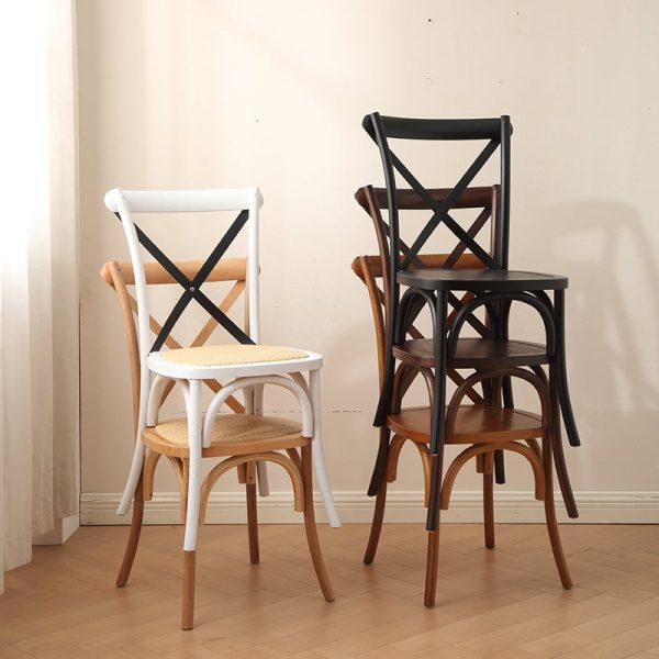 Traditional Rustic Weaving Rattan Wood Sponge Round Rectangular Dining Chair Backrest For Dining Room - Image 13