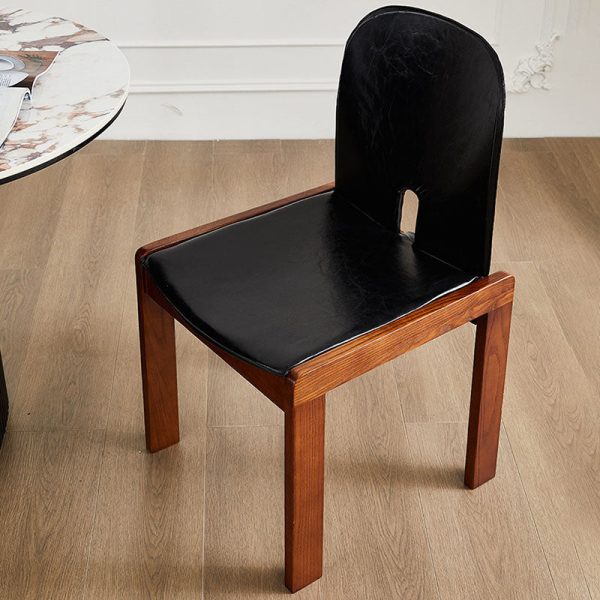 Traditional Vintage Curved Back Ash Wood Oil Wax Leather Dining Chair Backrest For Dining Room - Image 2