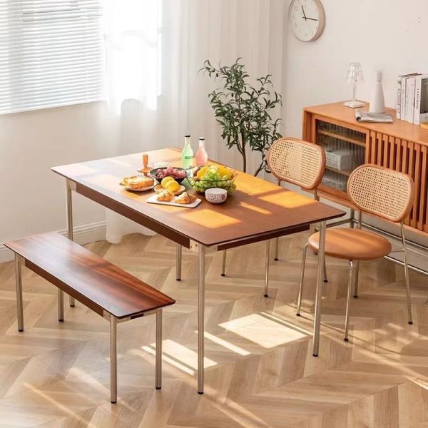 Contemporary Vintage Round Rectangular Solid Wood Metal Leather Dining Chair Backrest For Dining Room - Image 14