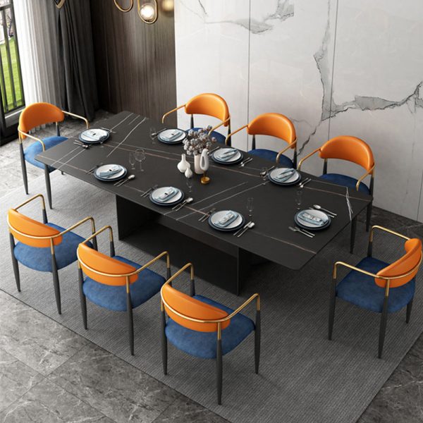 Contemporary Nordic Square Half Round Velvet Leather Iron Dining Chair Backrest Armrest For Dining Room - Image 8