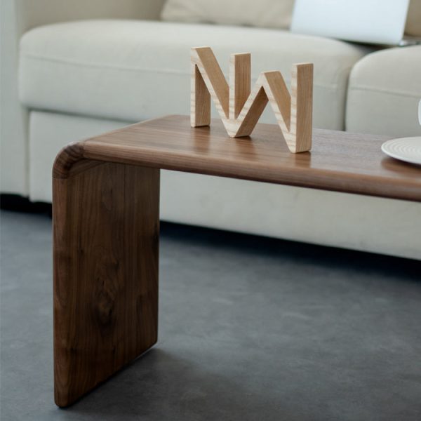 Contemporary Nordic Rectangular Square C Shape Wood Walnut End Table Embedded For Living Room - Image 6