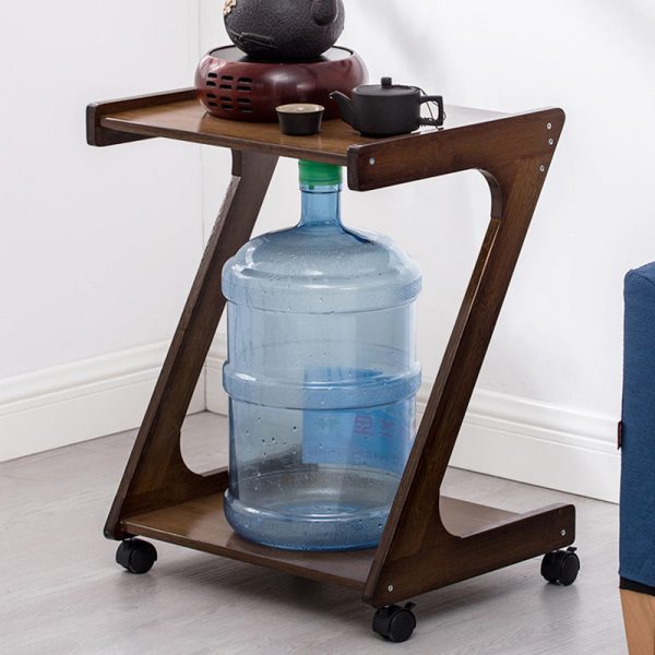 Traditional Vintage Z-Shaped Wood Removable End Table 2-Tier Universal Wheel For Living Room - Image 4