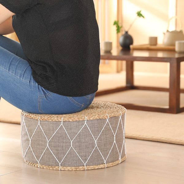 Contemporary Creative Round Cattail Fabric Low Stool For Living Room - Image 15