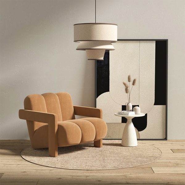 Contemporary Scandinavian Velvet Lambswool Wood Sponge Single Sofa Backrest Armrest For Living Room - Image 17