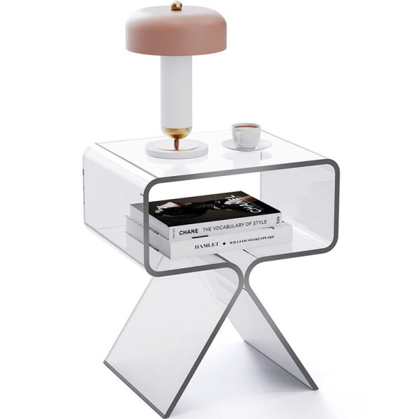 Modern Minimalist Rectangular Acrylic End Table 2-Tier For Living Room - Image 18