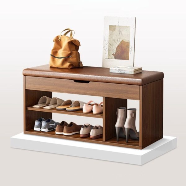 Modern Minimalist Rectangle Fabric PU Leather Wood Shoe Storage 3-Tier For Entryways - Image 20