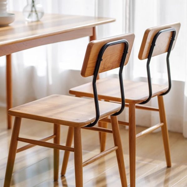 Traditional Vintage Square Cherry Wood Dining Chair Backrest For Dining Room - Image 2