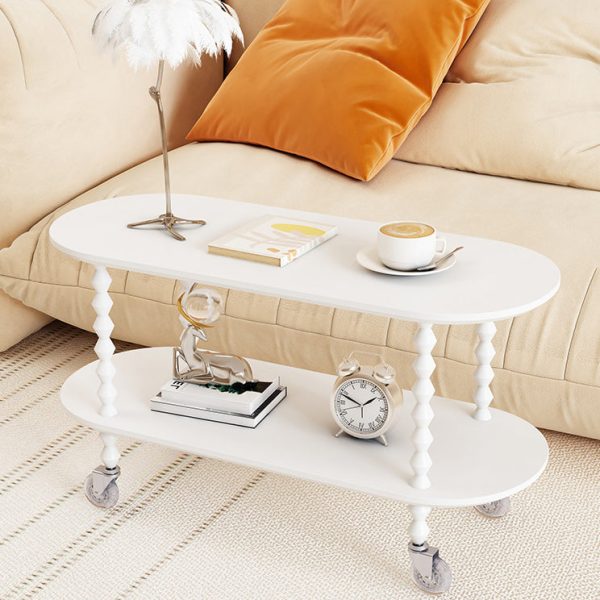 Traditional Vintage Oval Tabletop Solid Wood Panel Plastic Side Table 2-Tier For Living Room - Image 2