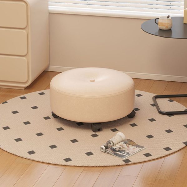 Modern Minimalist Removable Round Microfiber Leather Solid Wood Chair Backless Armless For Living Room - Image 3