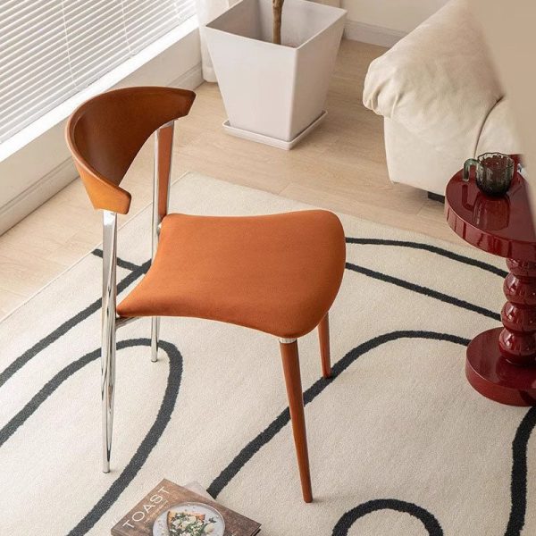 Contemporary Retro Beech Wood Iron Velvet Sponge Square Curved Dining Chair Backrest For Dining Room - Image 12