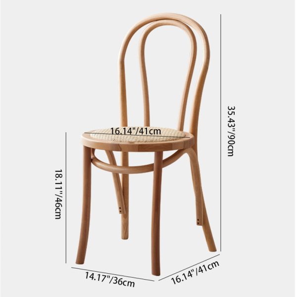 Contemporary Scandinavian Round Rattan Wood Vanity Stool Backrest Armless For Bedroom - Image 4