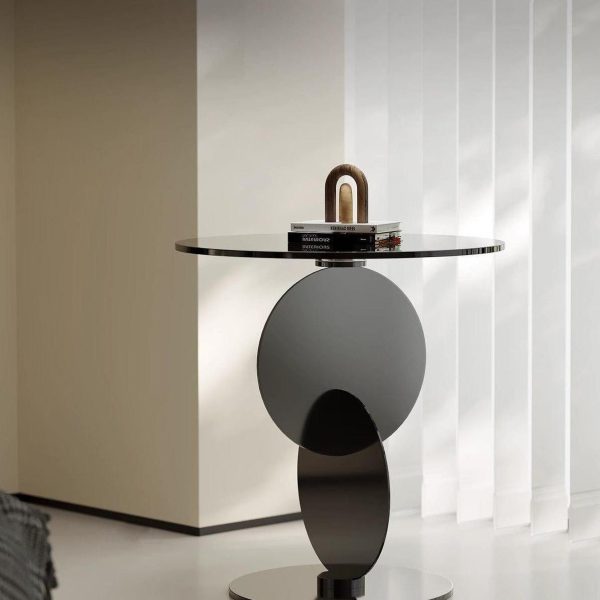 Modern Art Deco Round Combine Design Glass Metal End Table For Living Room - Image 2