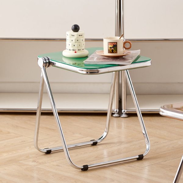 Contemporary Simplicity Square Acrylic Metal Frame Foldable End Table For Living Room - Image 14