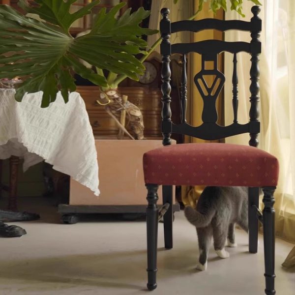 Traditional French Square Rectangular Backrest Wood Fabric Dining Chair For Dining Room - Image 11