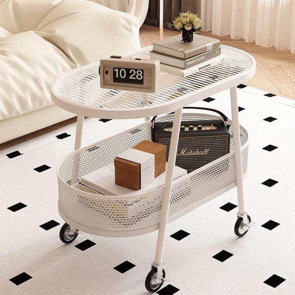 Modern Simplicity Elliptical Glass Iron End Table 2-Tier For Living Room - Image 17