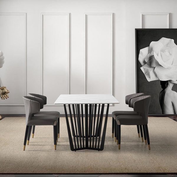 Modern Minimalist Microfiber Skin Wood Carbon Steel Sponge Square Arc Dining Chair Backrest For Dining Room - Image 3