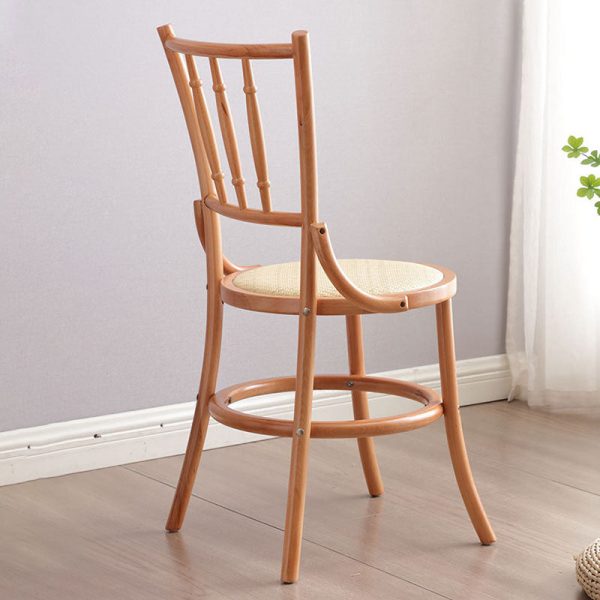 Traditional Vintage Round Cylinder Solid Wood Rattan Dining Chair Backrest For Living Room - Image 21