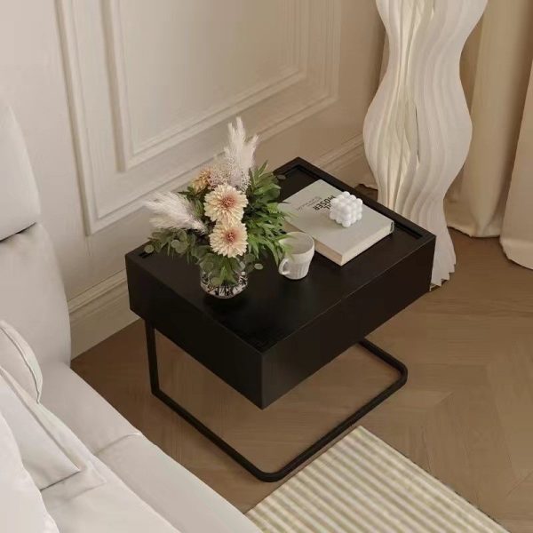 Modern Minimalist Rectangular Solid Wood Iron Nightstand 1-Drawer For Bedroom - Image 12